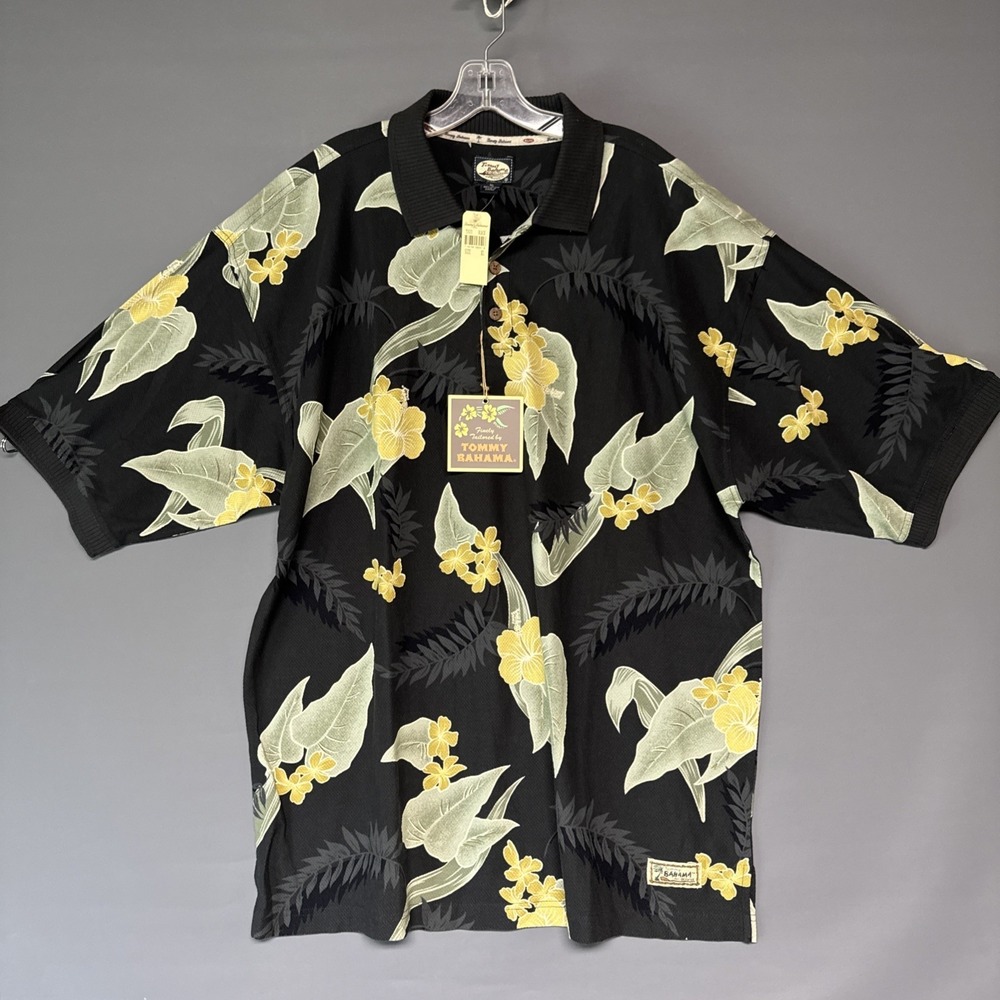 NWT Tommy Bahama Bandito Lito‎ Polo Black XL NWT Cotton Floral Hawaiian Shirt
